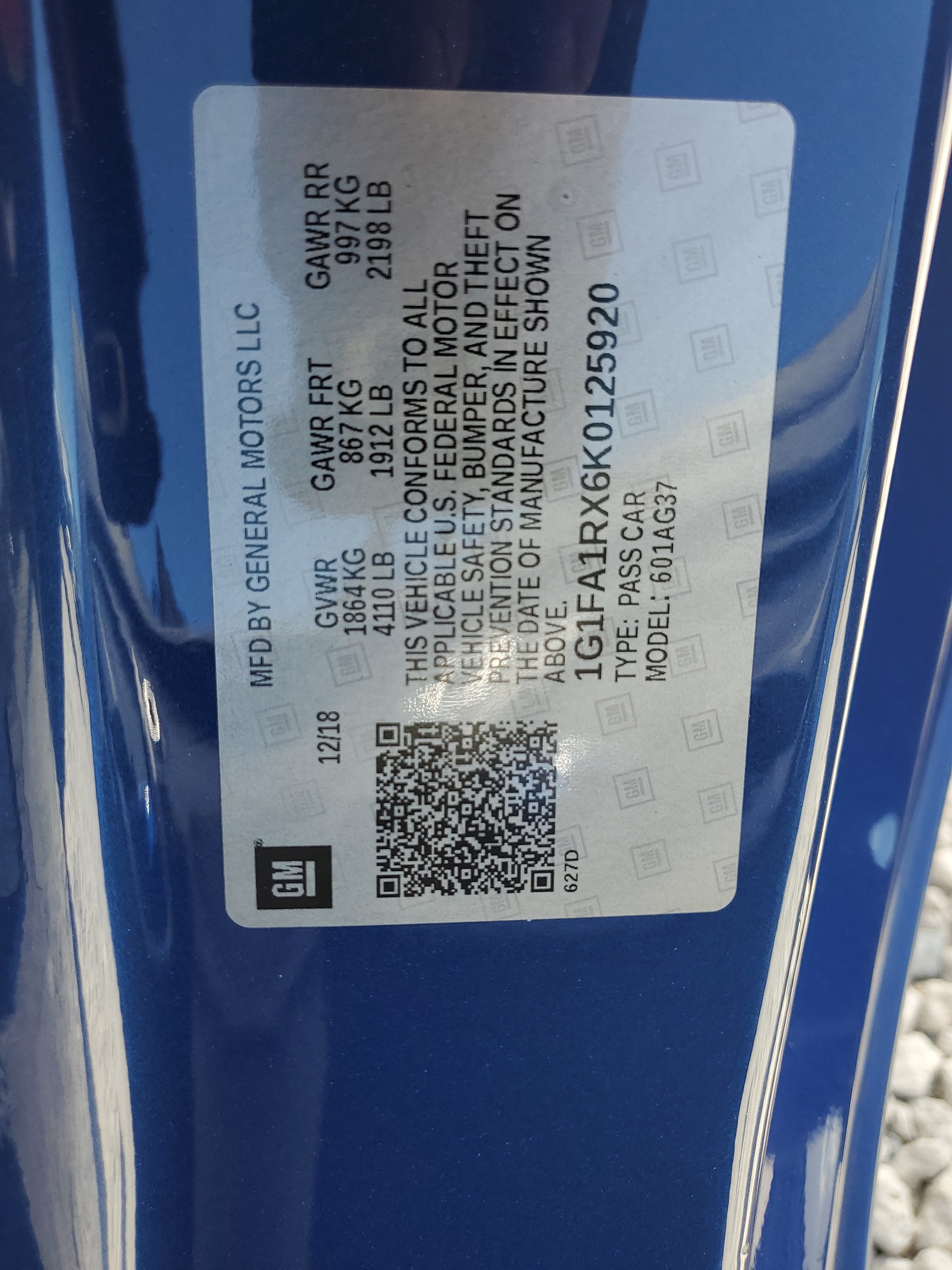 1G1FA1RX6K0125920 2019 Chevrolet Camaro Ls