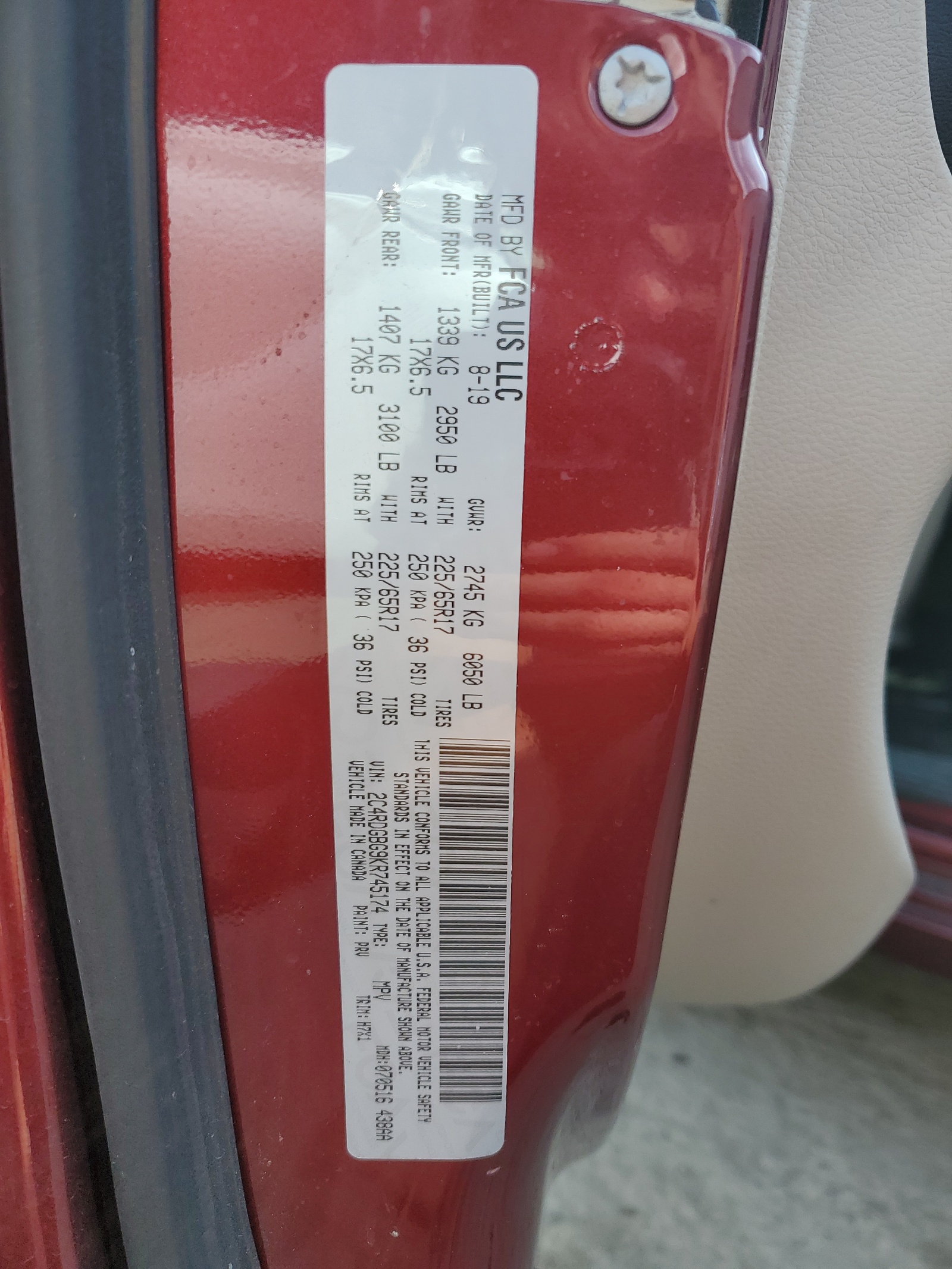 2C4RDGBG9KR745174 2019 Dodge Grand Caravan Se