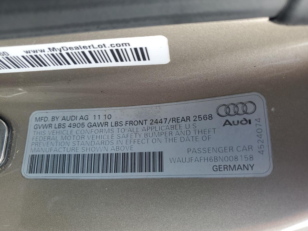 WAUJFAFH6BN008158 2011 Audi A5 Premium Plus