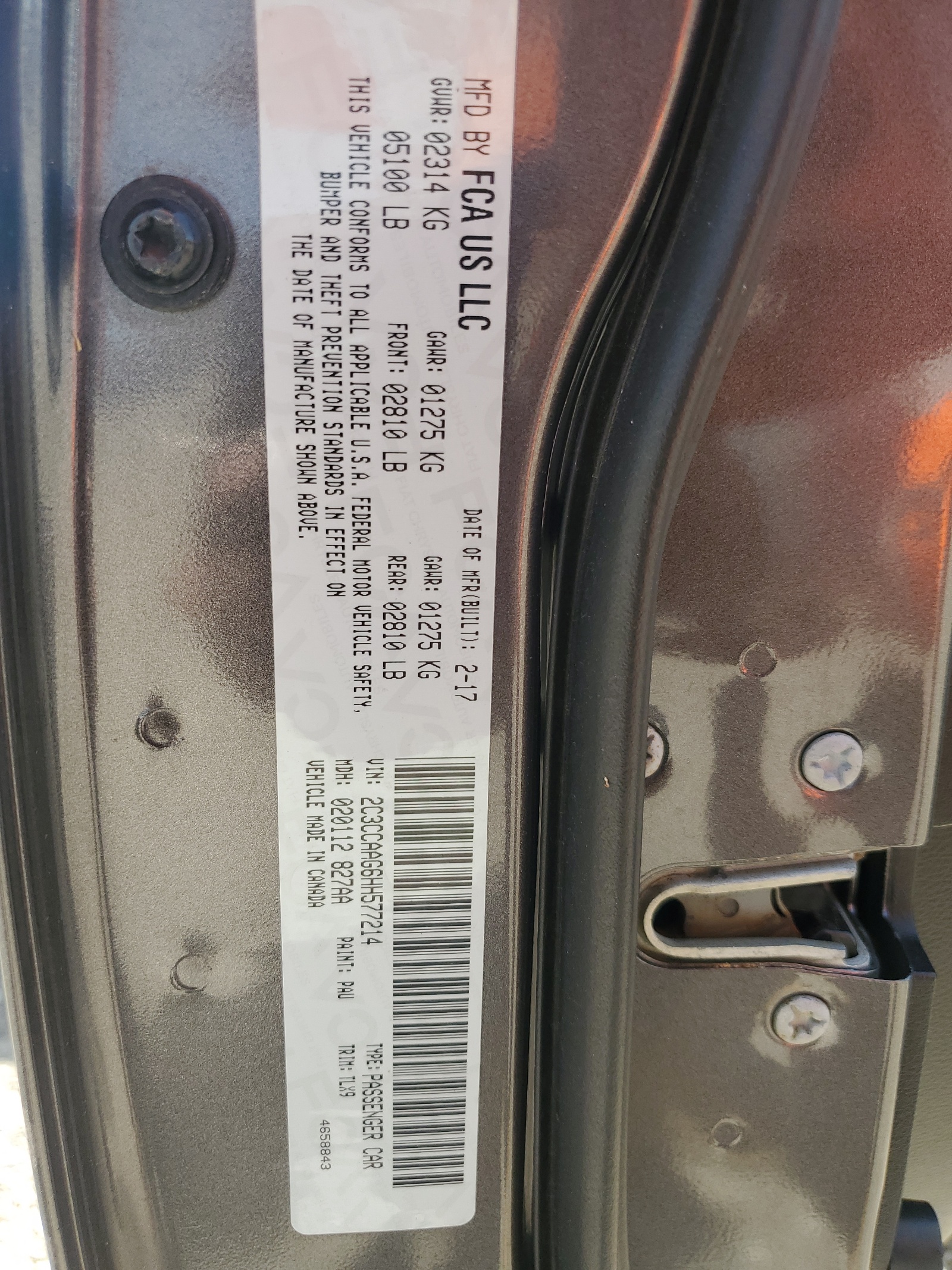 2C3CCAAG6HH577214 2017 Chrysler 300 Limited