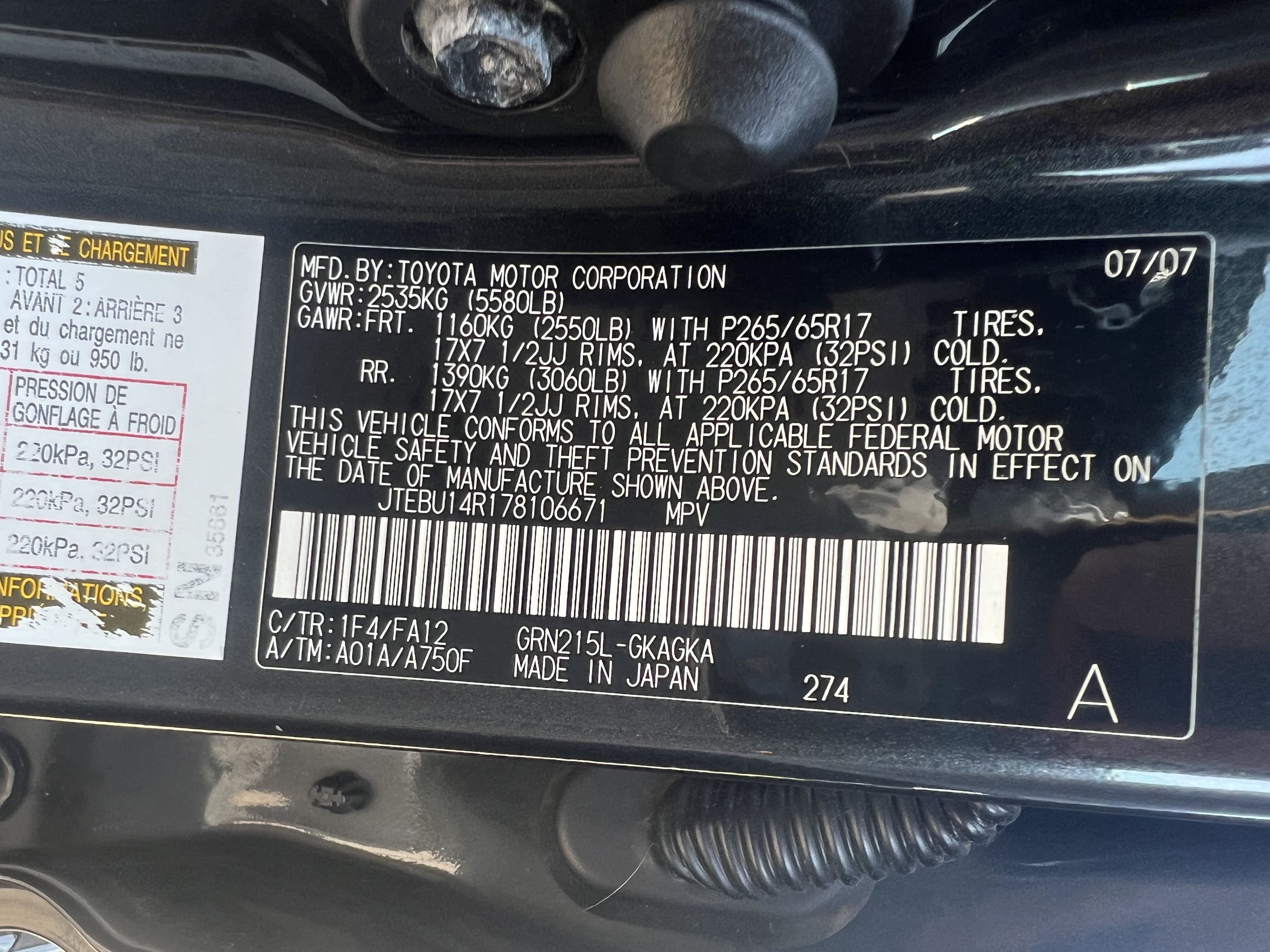 JTEBU14R178106671 2007 Toyota 4Runner Sr5