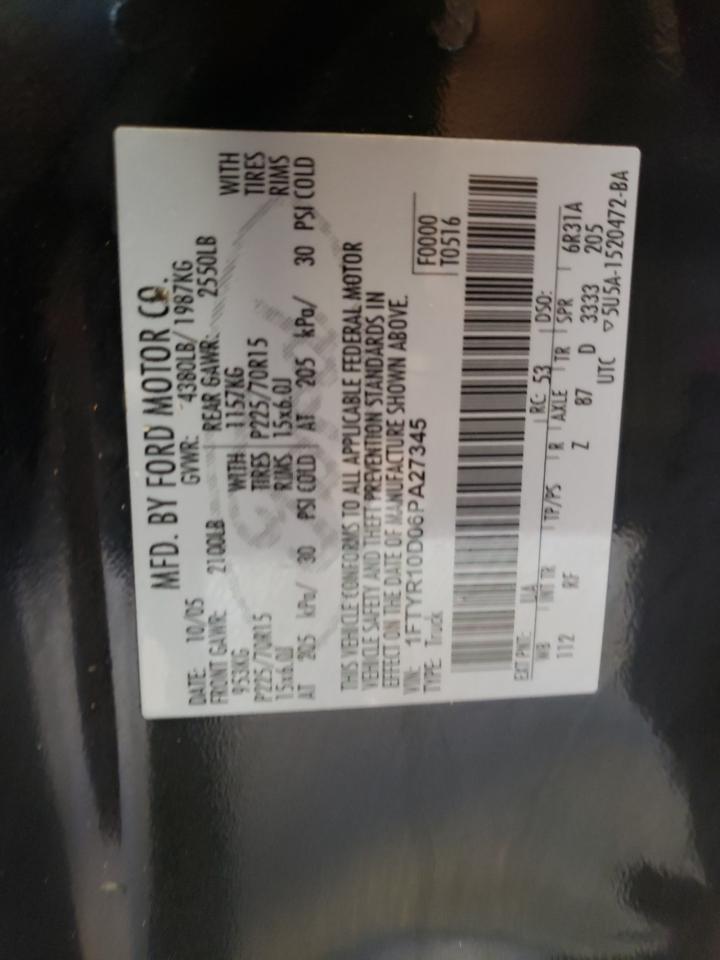 2006 Ford Ranger VIN: 1FTYR10D06PA27345 Lot: 66154424