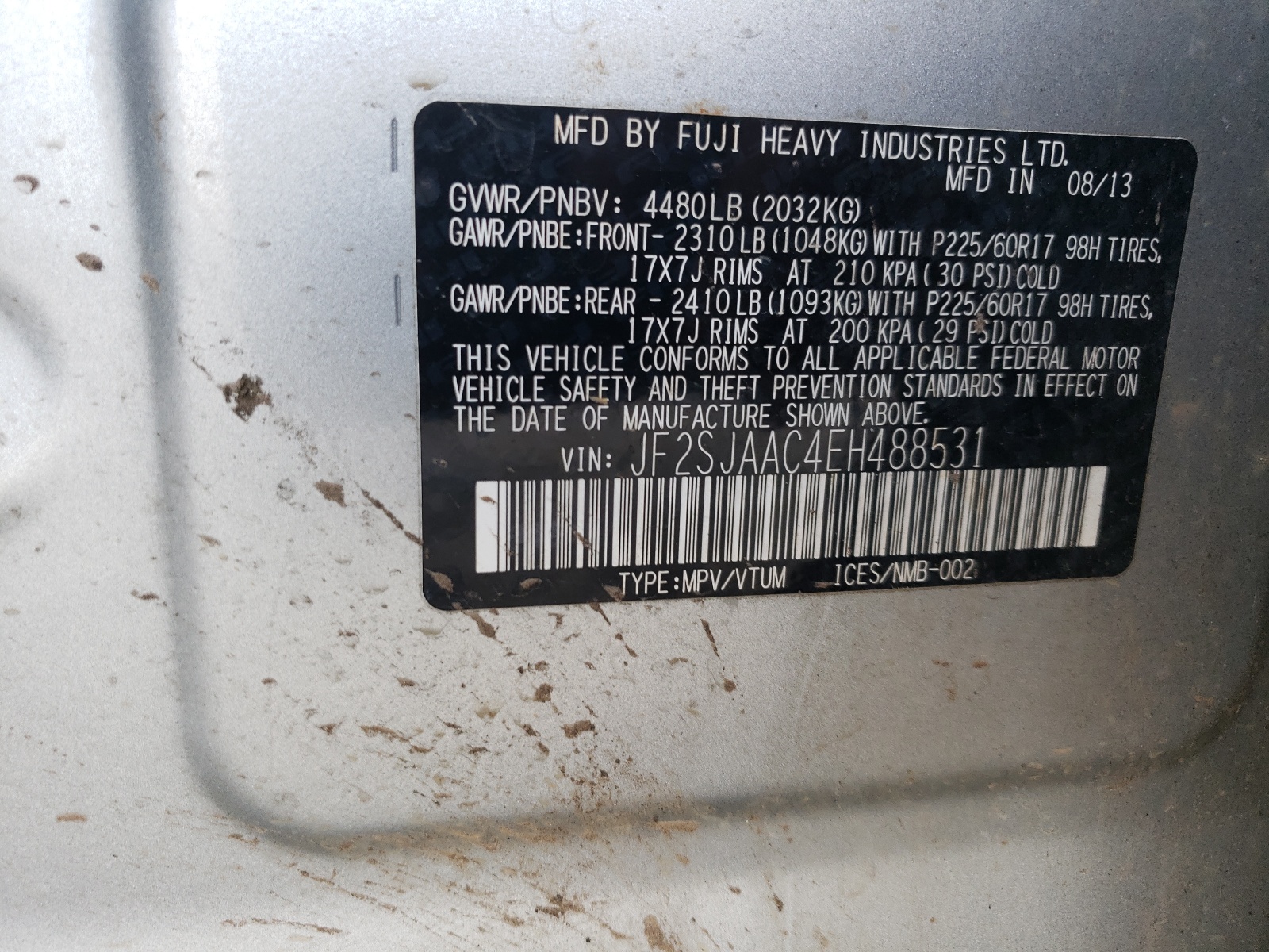 JF2SJAAC4EH488531 2014 Subaru Forester 2.5I