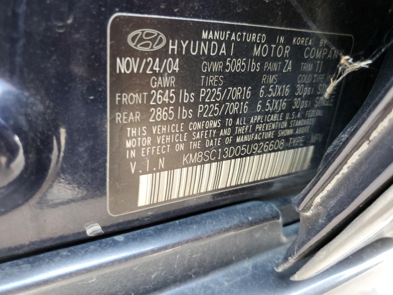 2005 Hyundai Santa Fe Gls VIN: KM8SC13D05U926608 Lot: 69469634