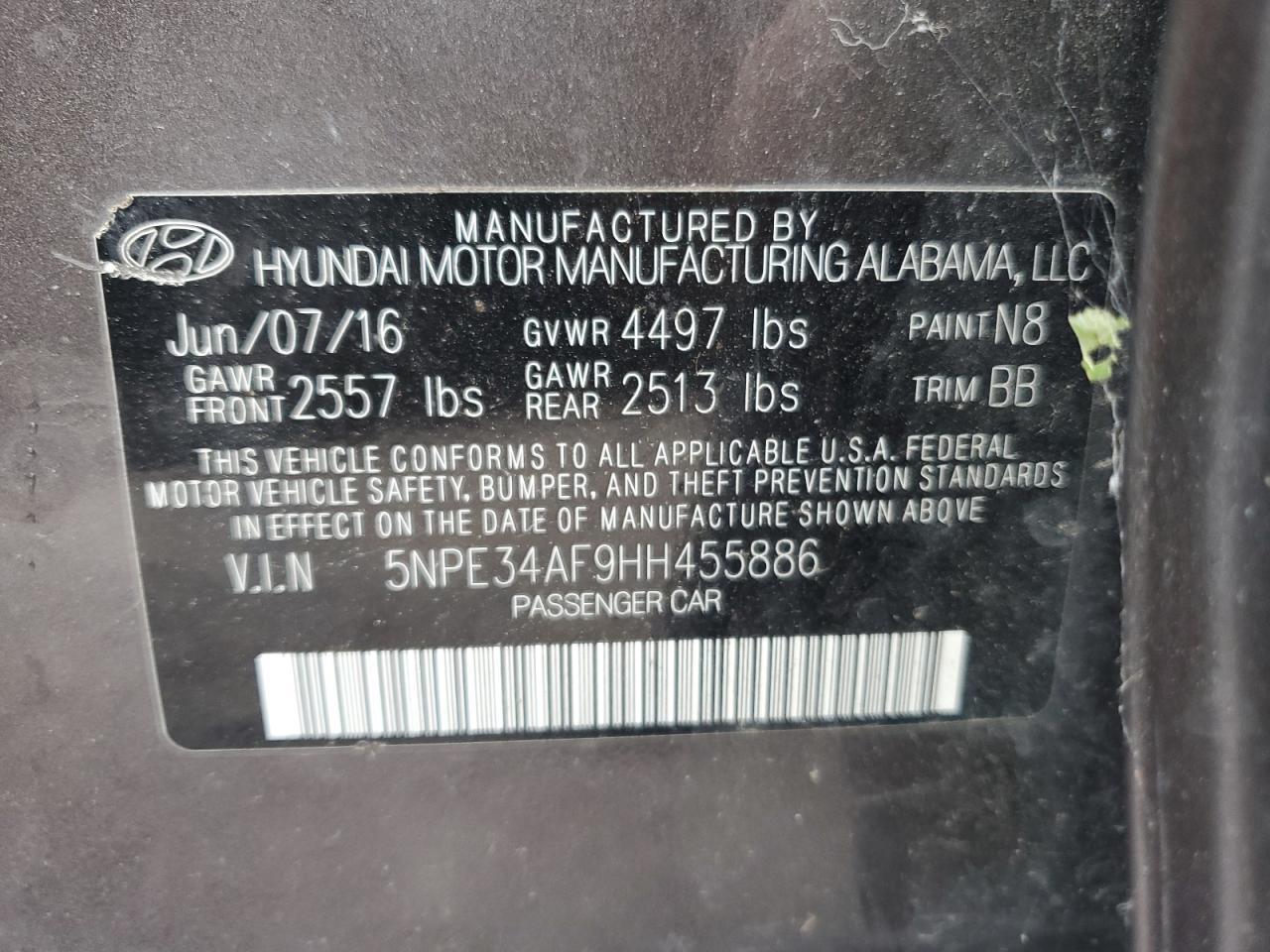 5NPE34AF9HH455886 2017 Hyundai Sonata Sport