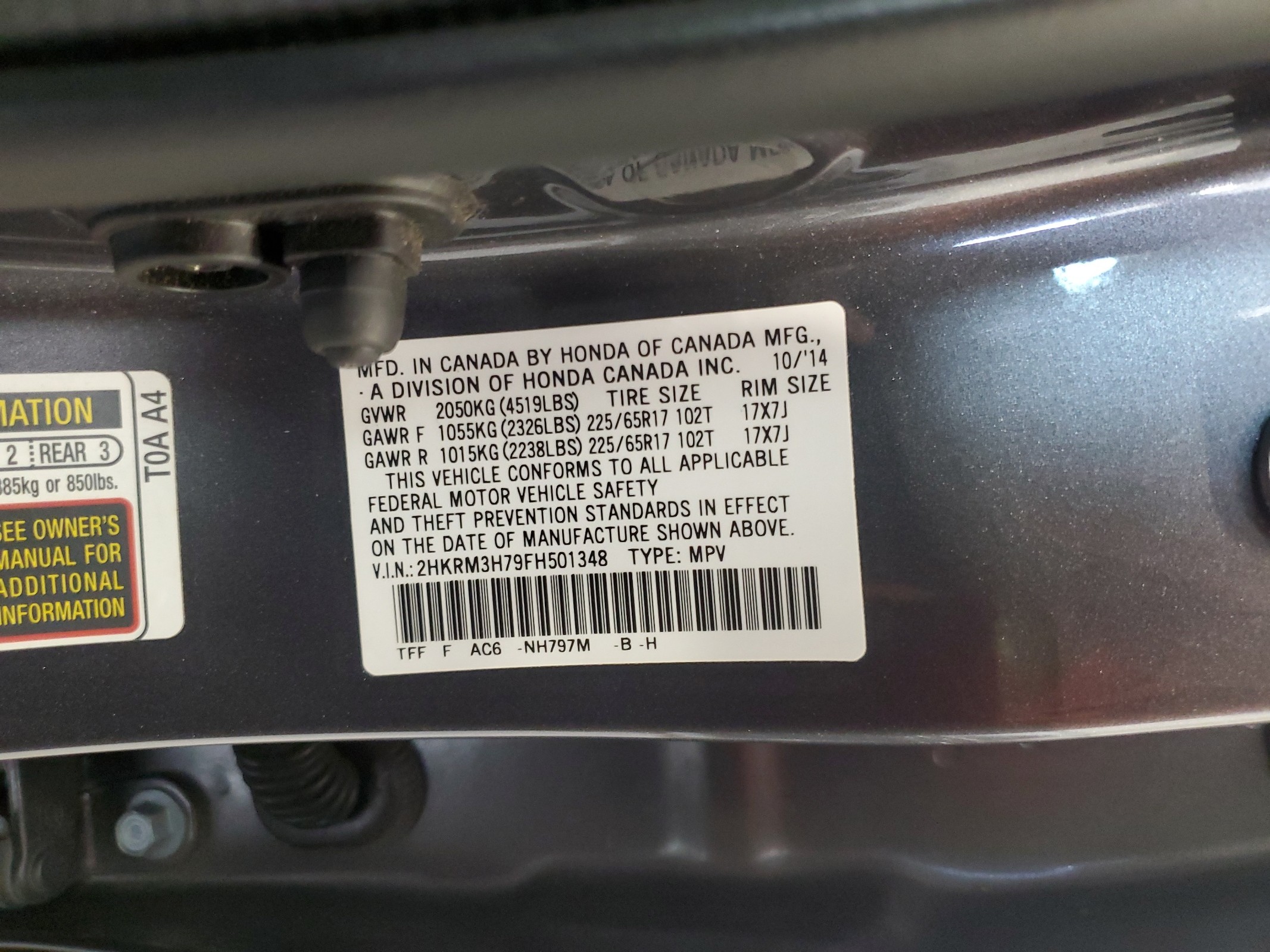 2HKRM3H79FH501348 2015 Honda Cr-V Exl