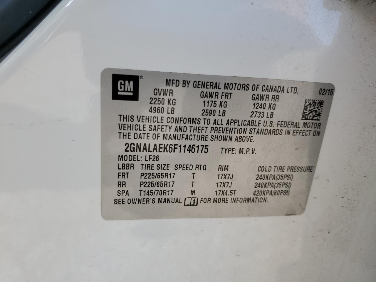 2GNALAEK6F1146175 2015 Chevrolet Equinox Ls