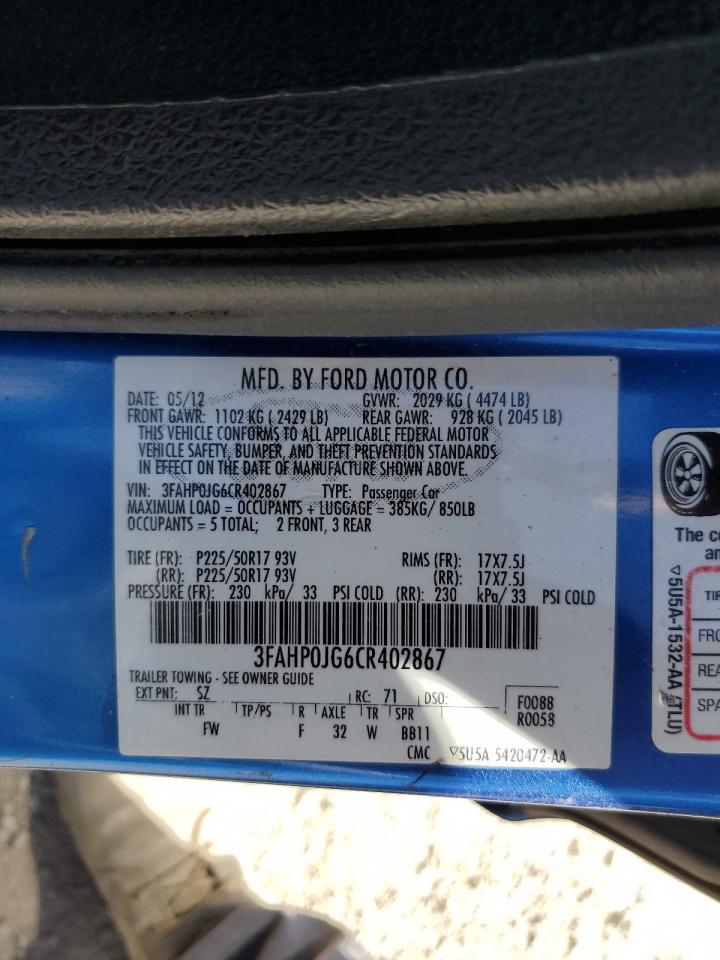 3FAHP0JG6CR402867 2012 Ford Fusion Sel