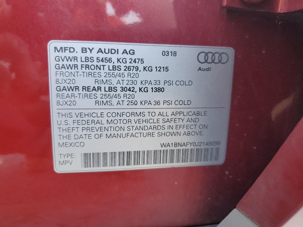 WA1BNAFY0J2149098 2018 Audi Q5 Premium Plus