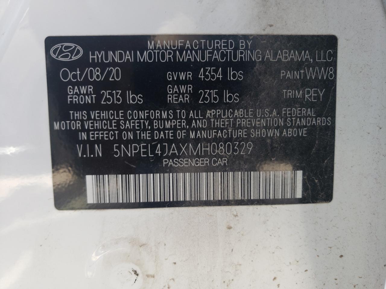 2021 Hyundai Sonata Sel VIN: 5NPEL4JAXMH080329 Lot: 65918054