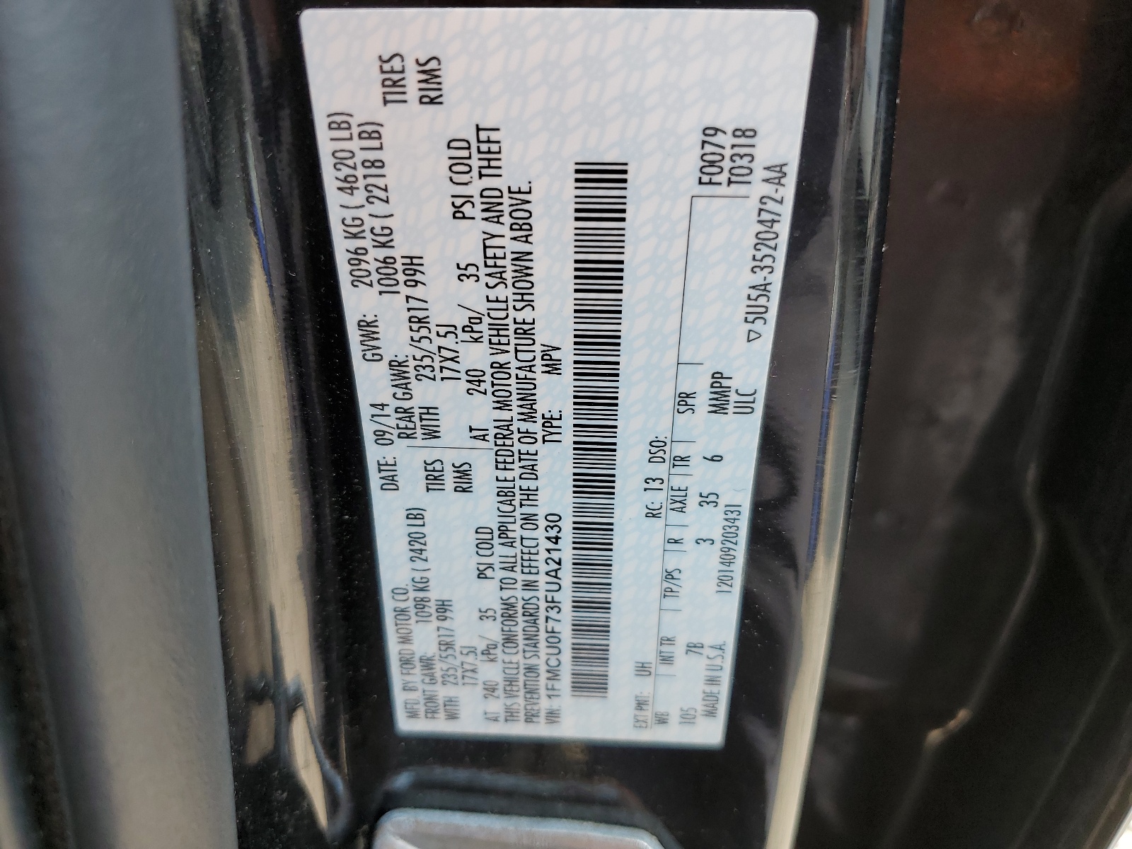 1FMCU0F73FUA21430 2015 Ford Escape S