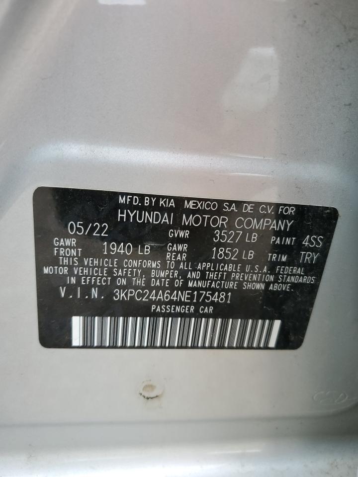 3KPC24A64NE175481 2022 Hyundai Accent Se