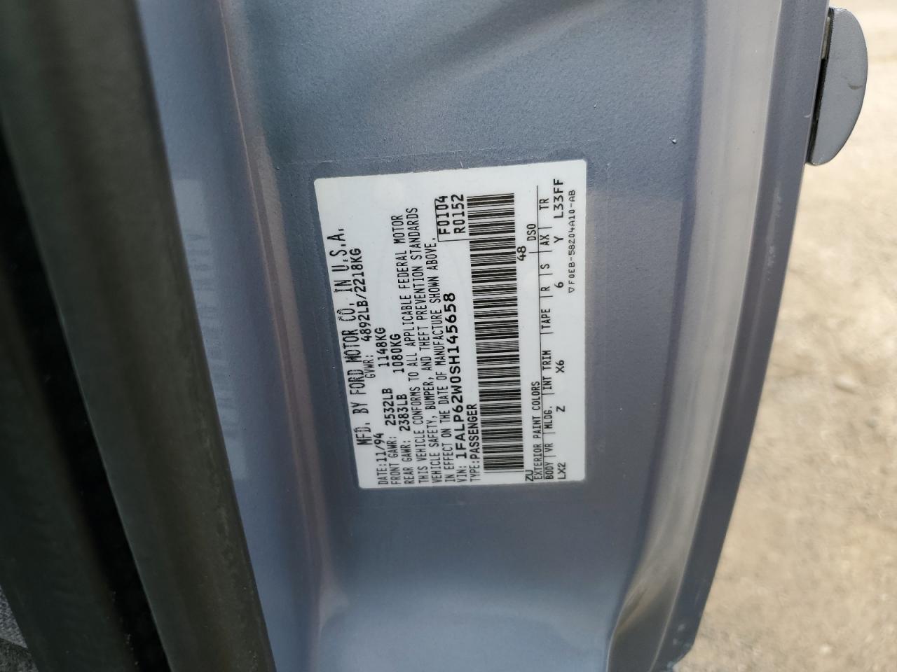 1995 Ford Thunderbird Lx VIN: 1FALP62W0SH145658 Lot: 66135684