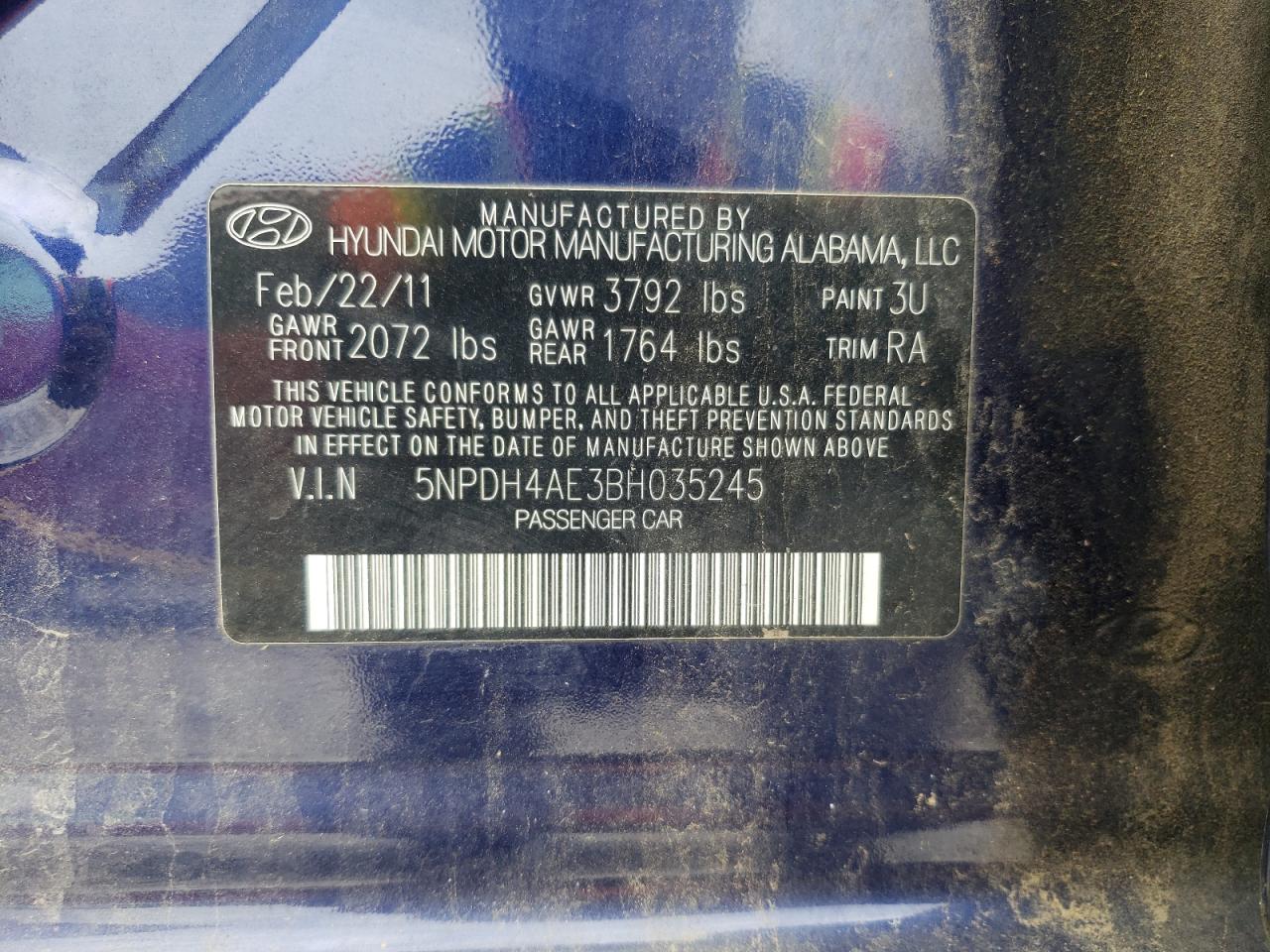 2011 Hyundai Elantra Gls VIN: 5NPDH4AE3BH035245 Lot: 66491264