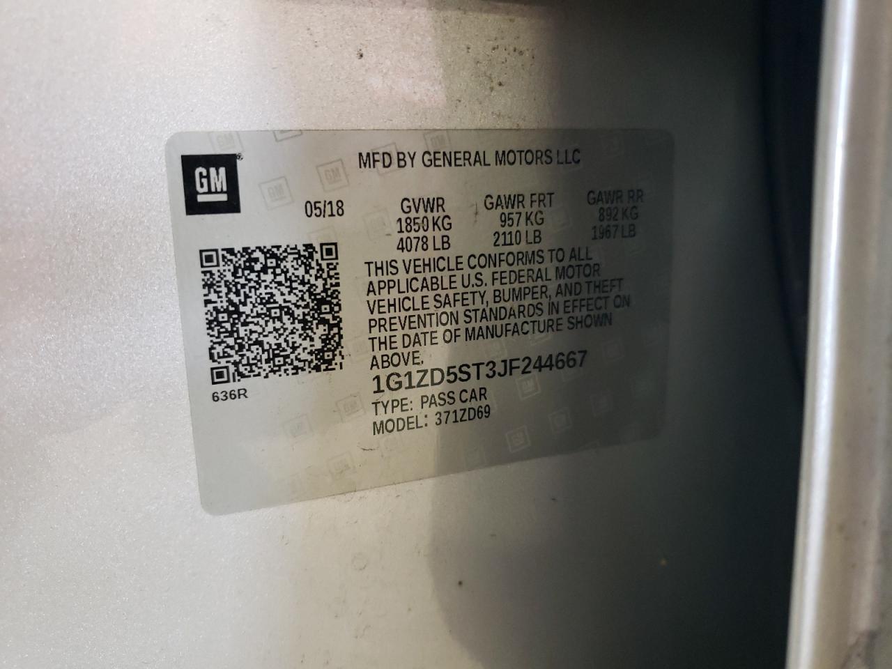 2018 Chevrolet Malibu Lt VIN: 1G1ZD5ST3JF244667 Lot: 68848244