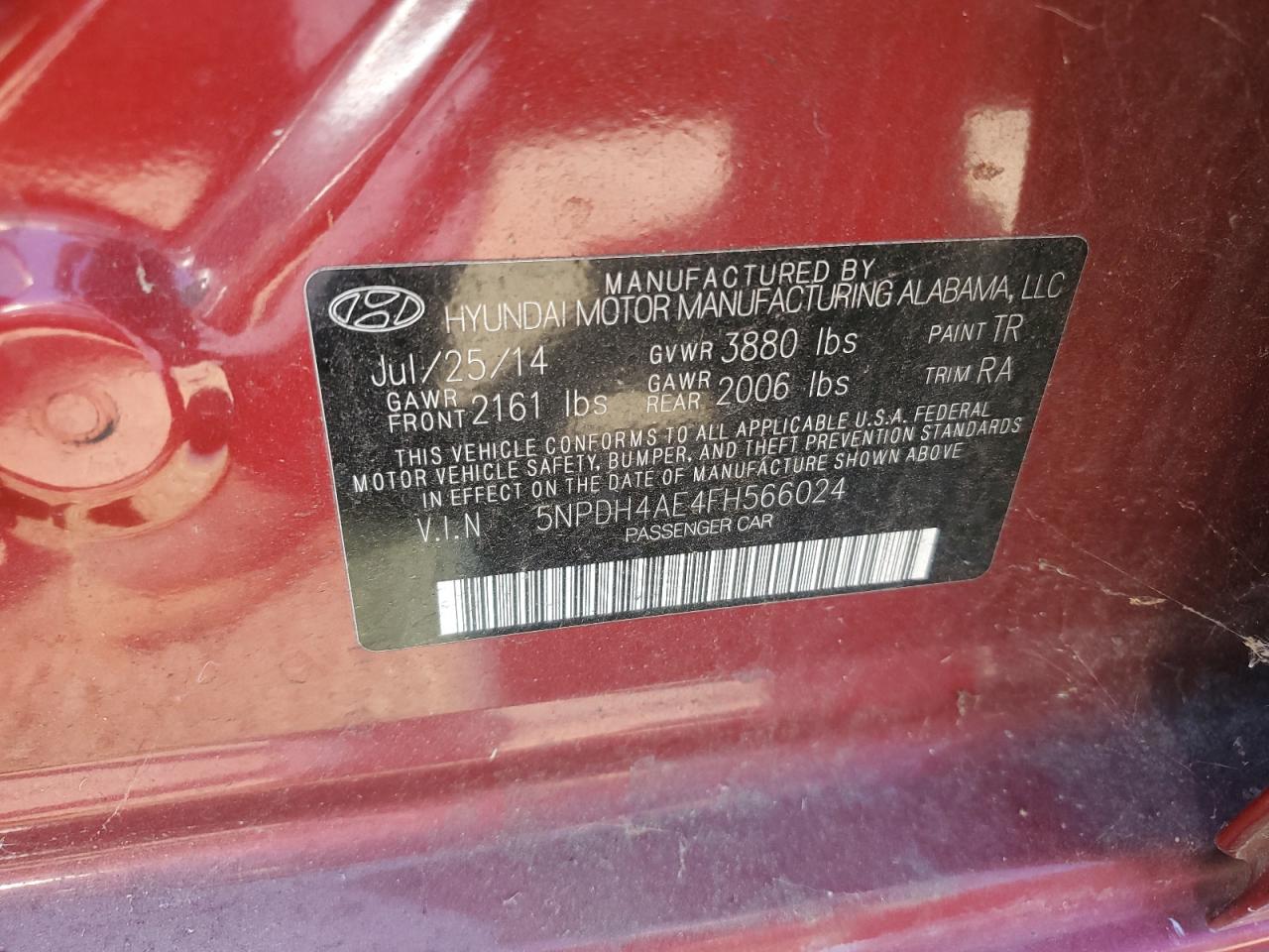 2015 Hyundai Elantra Se VIN: 5NPDH4AE4FH566024 Lot: 67713304