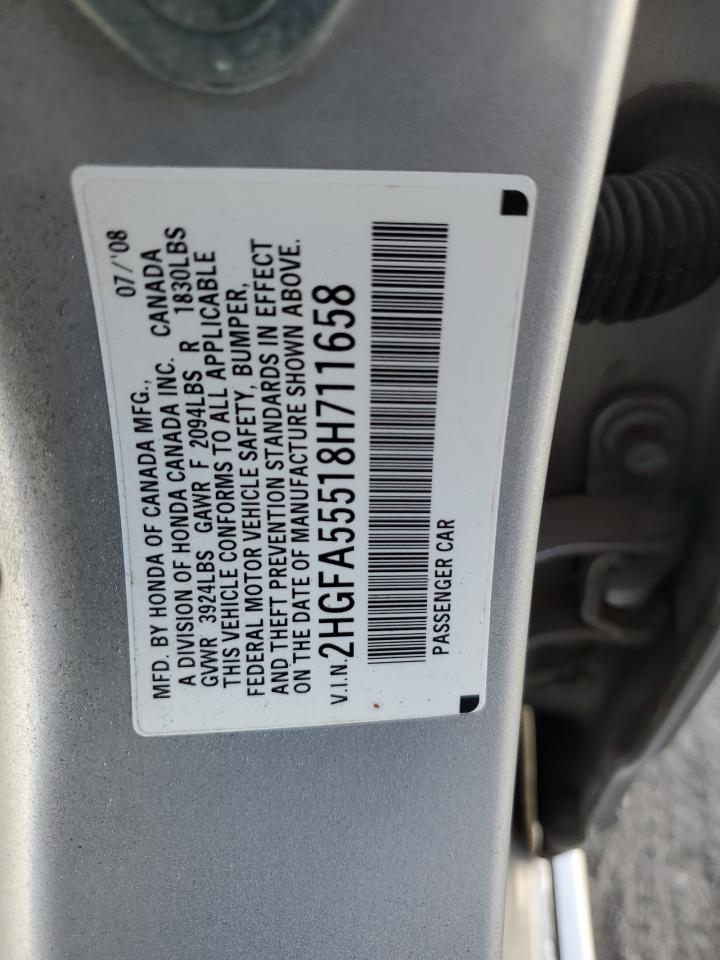 2008 Honda Civic Si VIN: 2HGFA55518H711658 Lot: 67119384