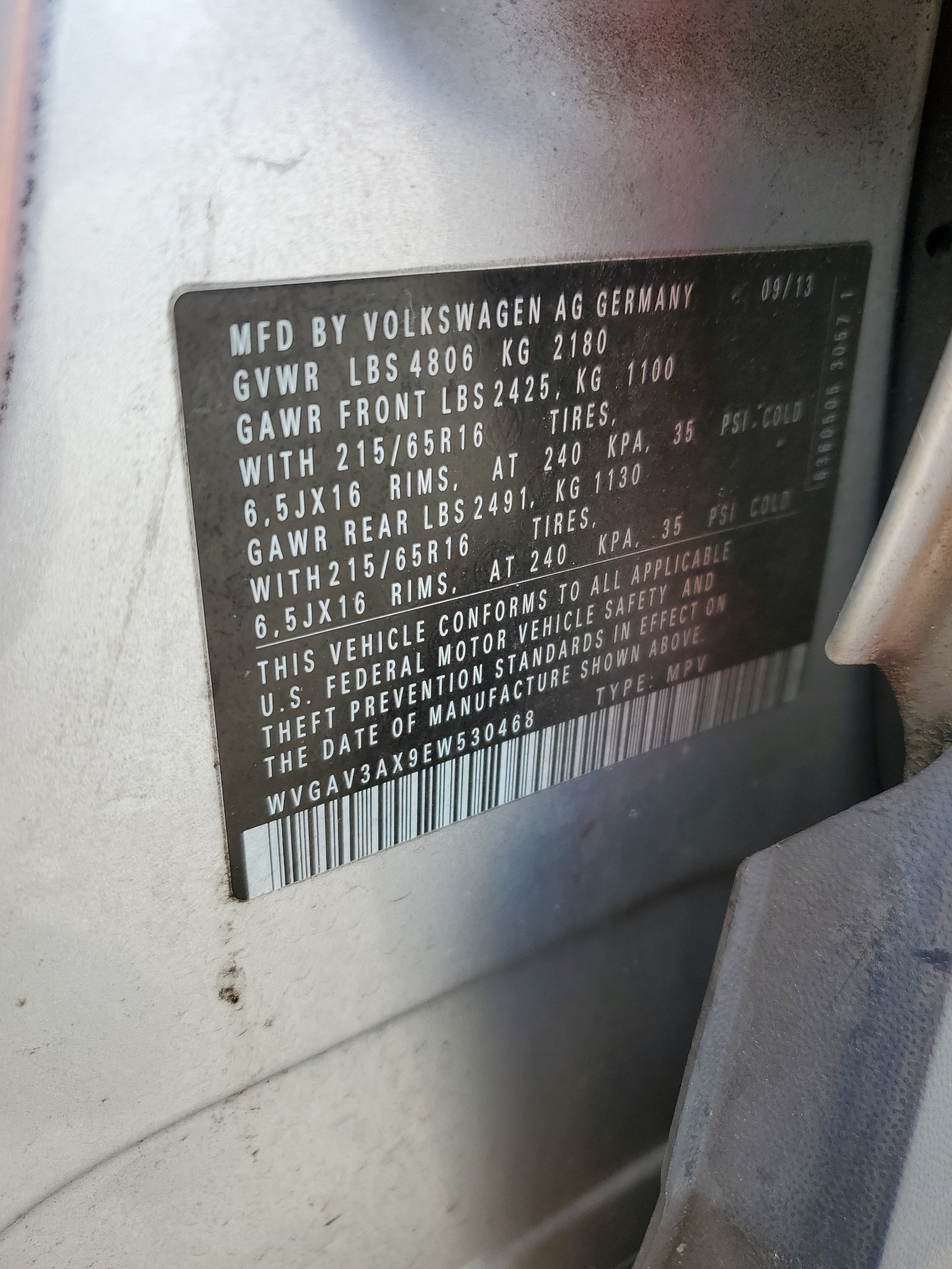 WVGAV3AX9EW530468 2014 Volkswagen Tiguan S