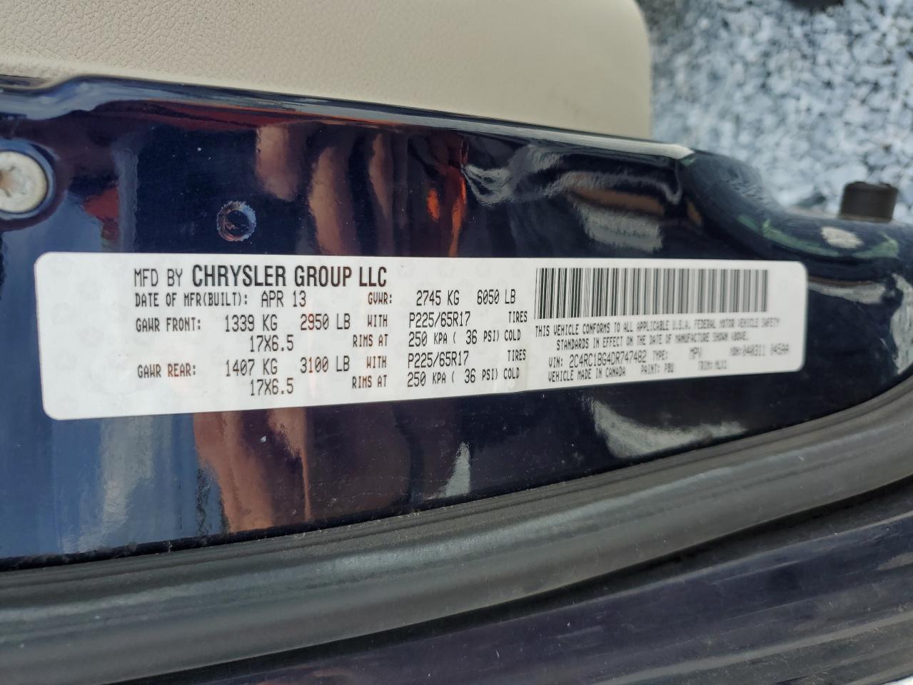 2013 Chrysler Town & Country Touring VIN: 2C4RC1BG4DR747482 Lot: 65818284