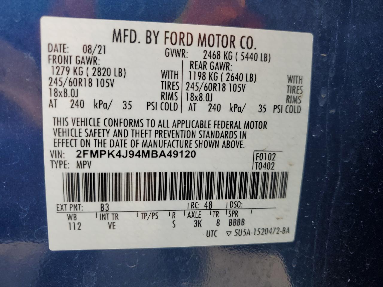 2FMPK4J94MBA49120 2021 Ford Edge Sel