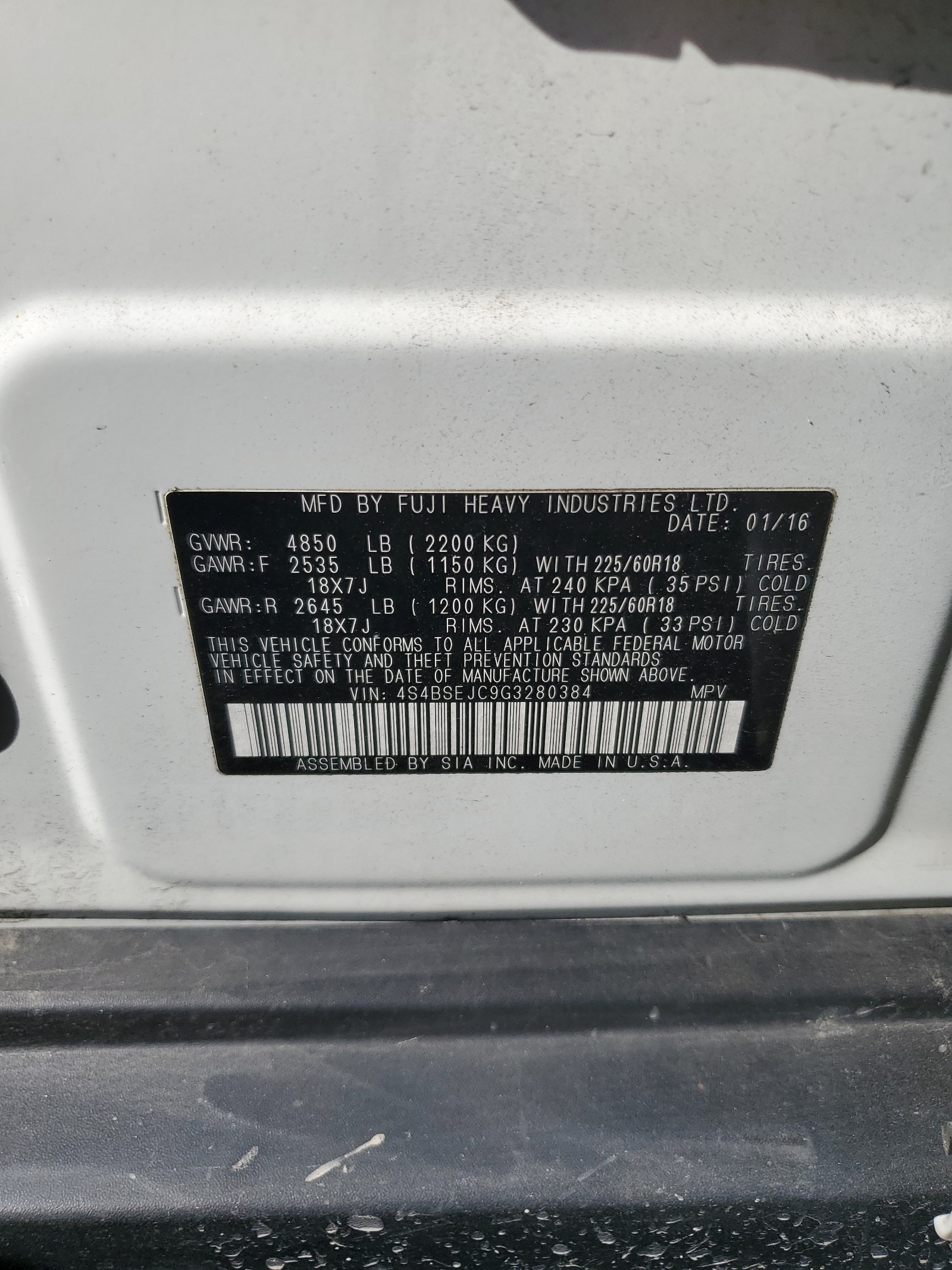 4S4BSEJC9G3280384 2016 Subaru Outback 3.6R Limited