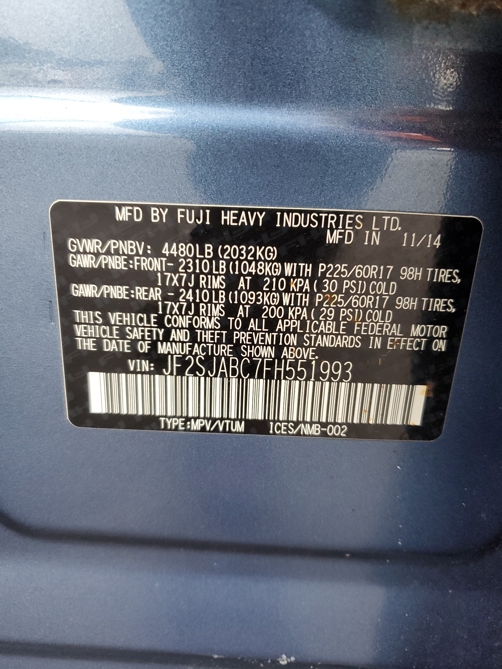 JF2SJABC7FH551993 2015 Subaru Forester 2.5I