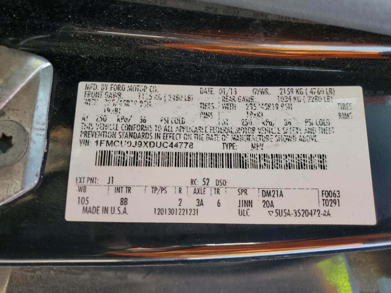 2013 Ford Escape Titanium VIN: 1FMCU0J9XDUC44778 Lot: 66681644