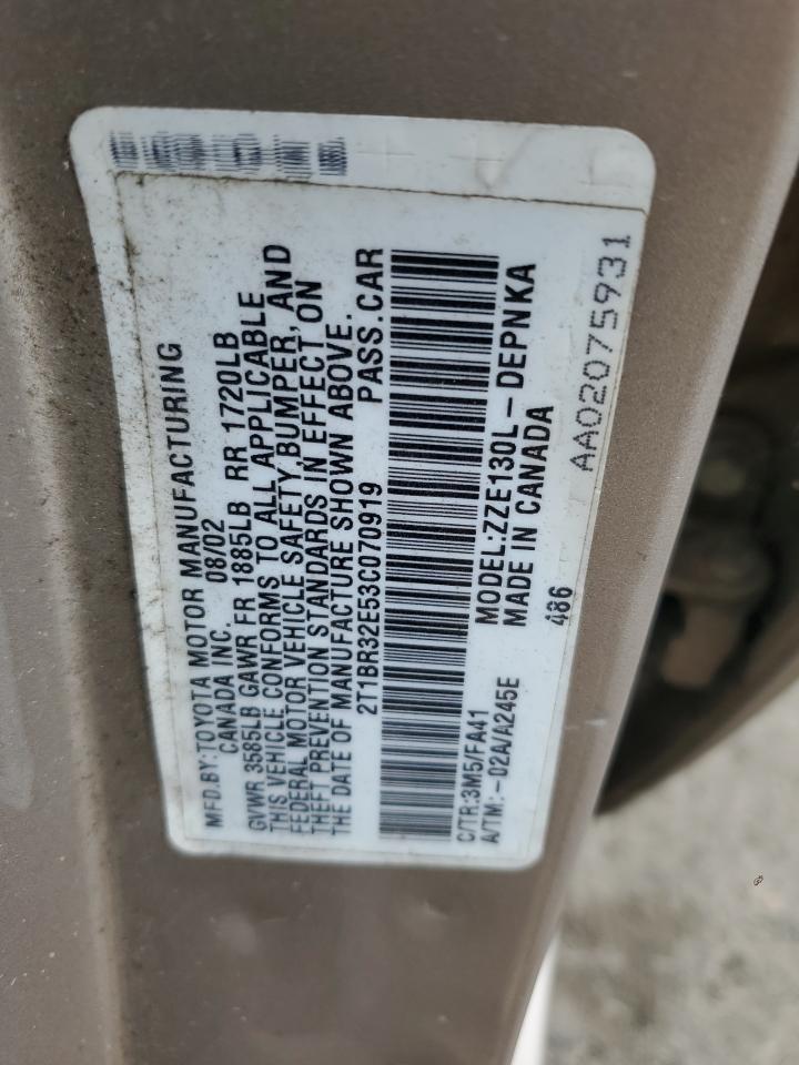 2003 Toyota Corolla Ce VIN: 2T1BR32E53C070919 Lot: 68267884