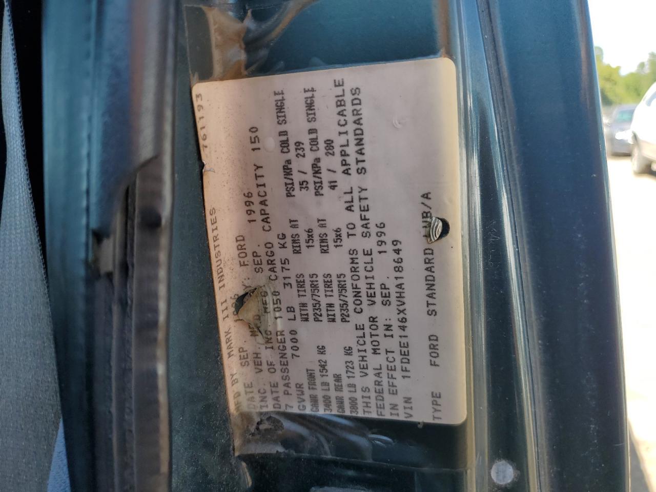 1997 Ford Econoline E150 Van VIN: 1FDEE146XVHA18649 Lot: 66810884