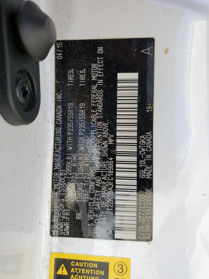 2015 Lexus Rx 350 VIN: 2T2ZK1BA3FC189864 Lot: 67398724