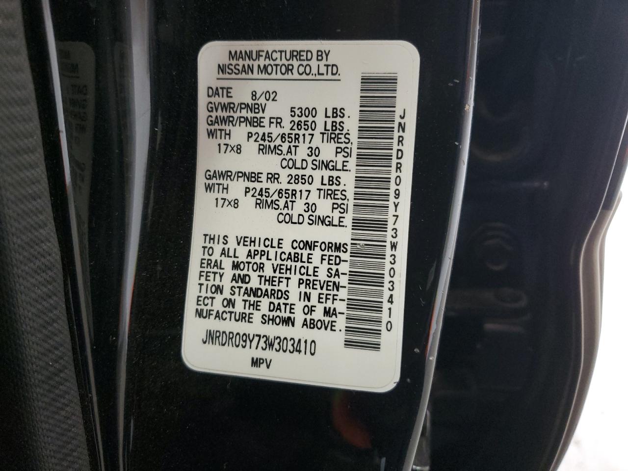 2003 Infiniti Qx4 VIN: JNRDR09Y73W303410 Lot: 66817474