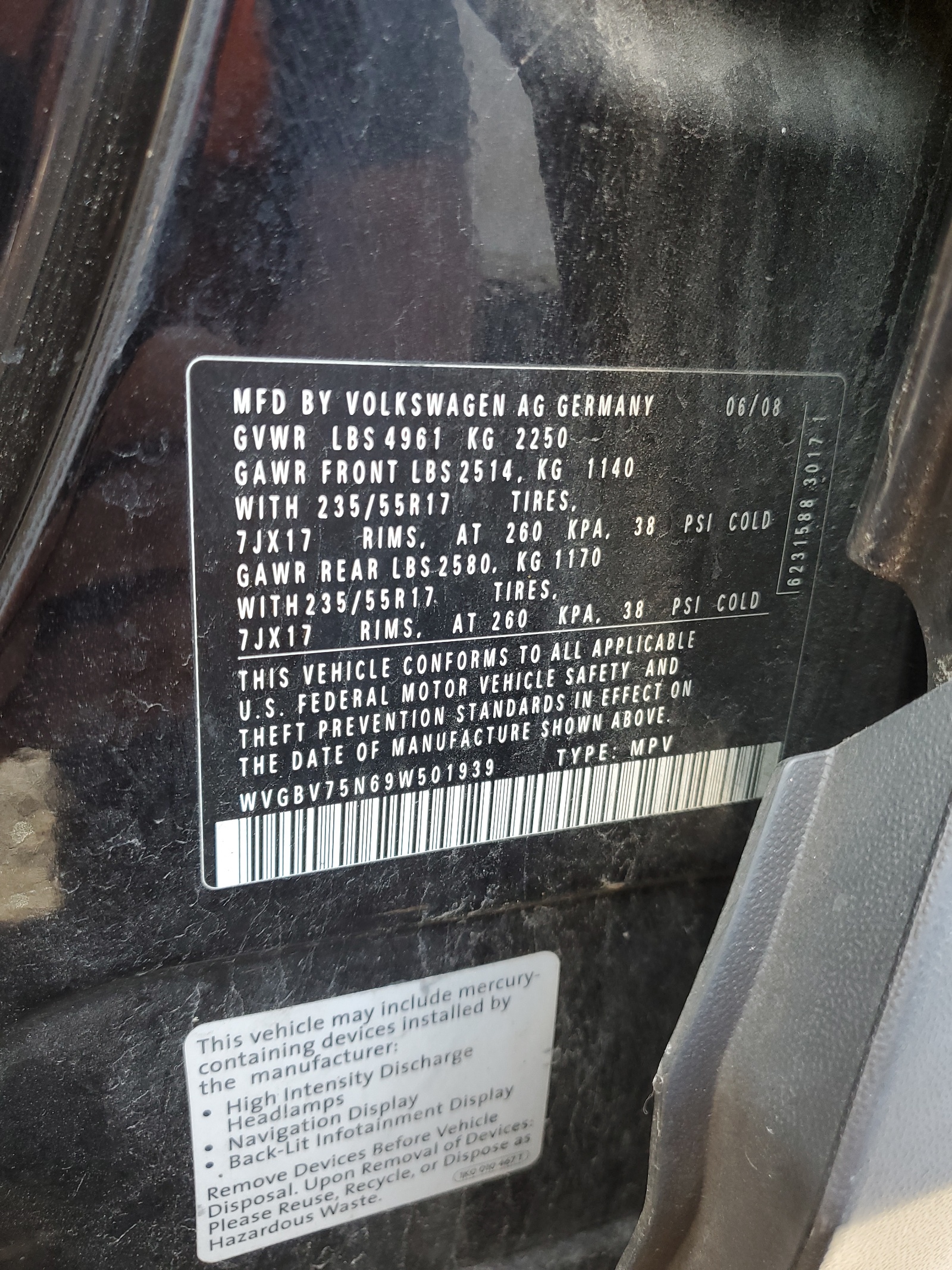 WVGBV75N69W501939 2009 Volkswagen Tiguan Se