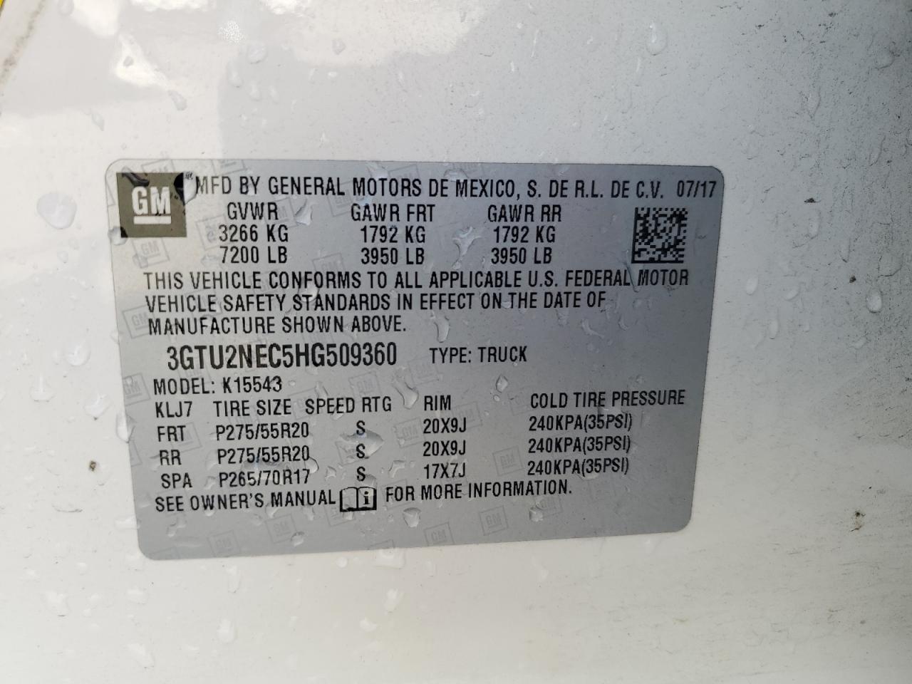 3GTU2NEC5HG509360 2017 GMC Sierra K1500 Slt