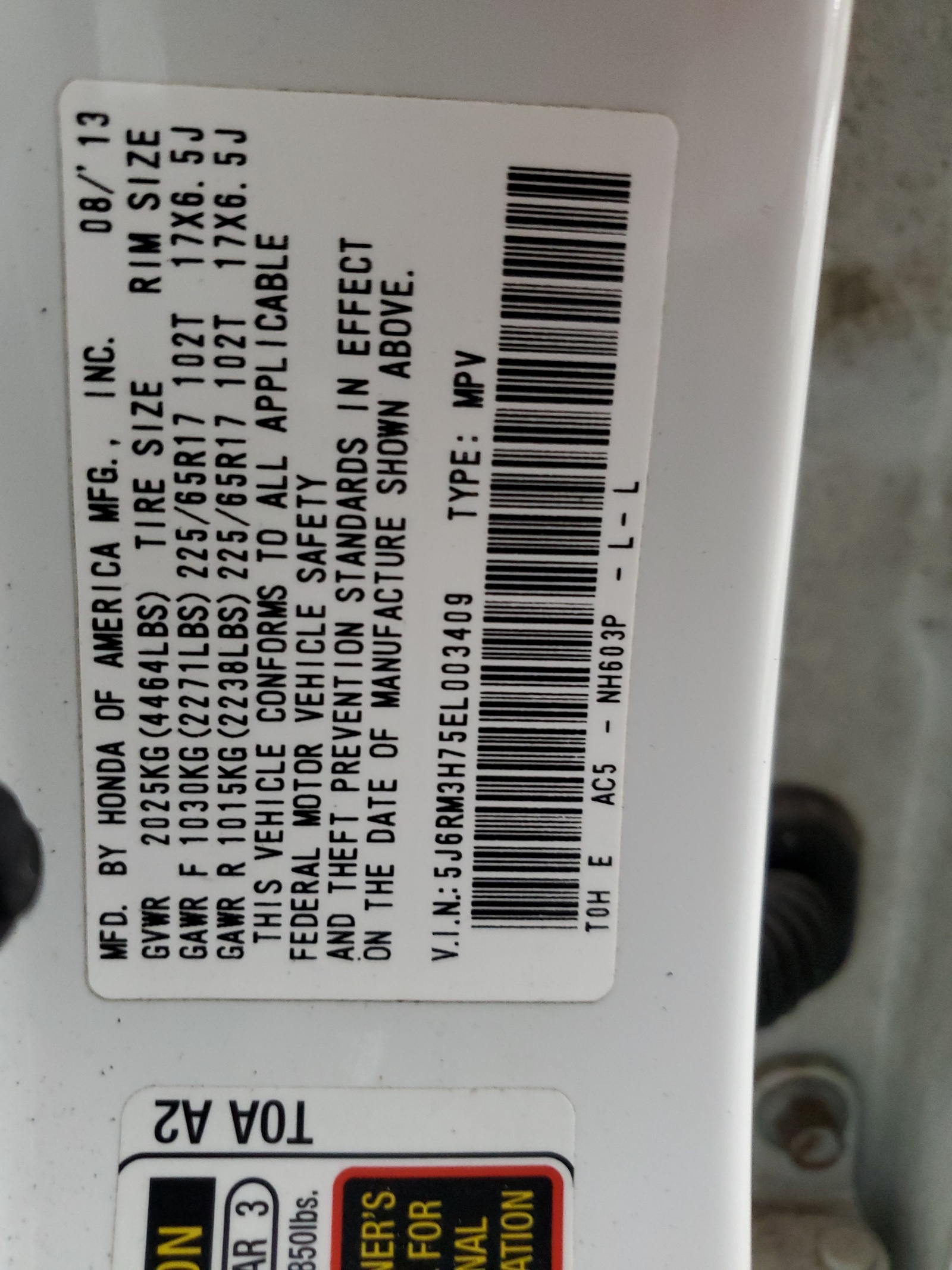 5J6RM3H75EL003409 2014 Honda Cr-V Exl