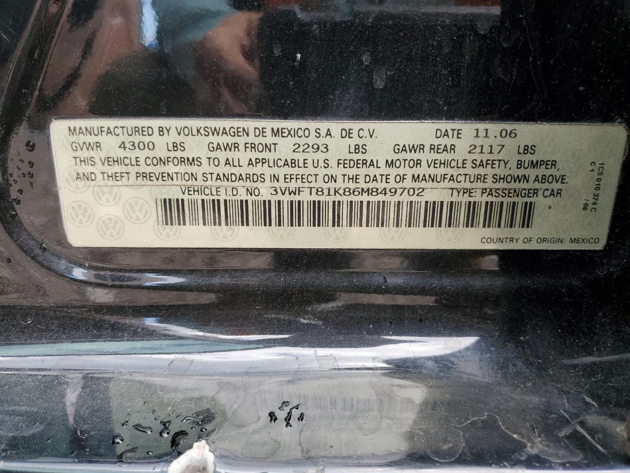 2006 Volkswagen Jetta Tdi VIN: 3VWFT81K86M849702 Lot: 67089304