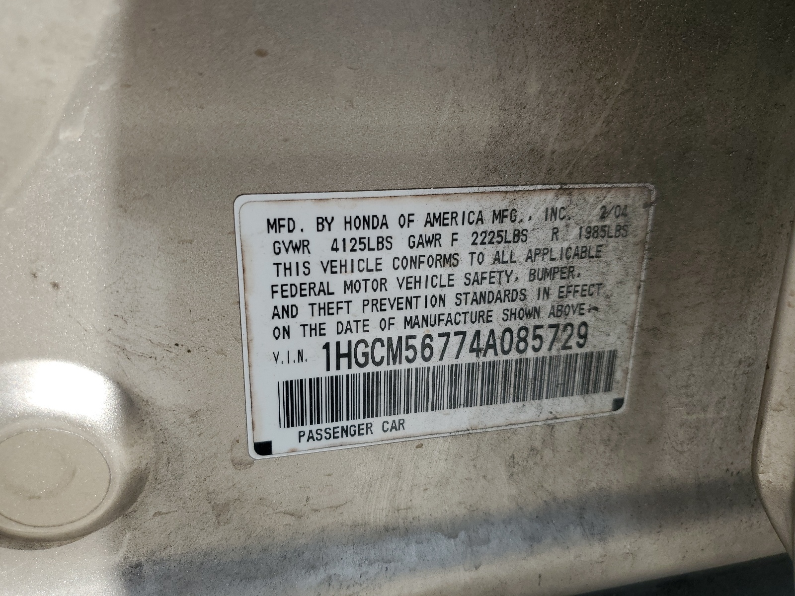 1HGCM56774A085729 2004 Honda Accord Ex