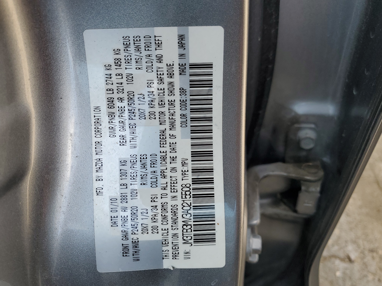 JM3TB3MV3A0215508 2010 Mazda Cx-9