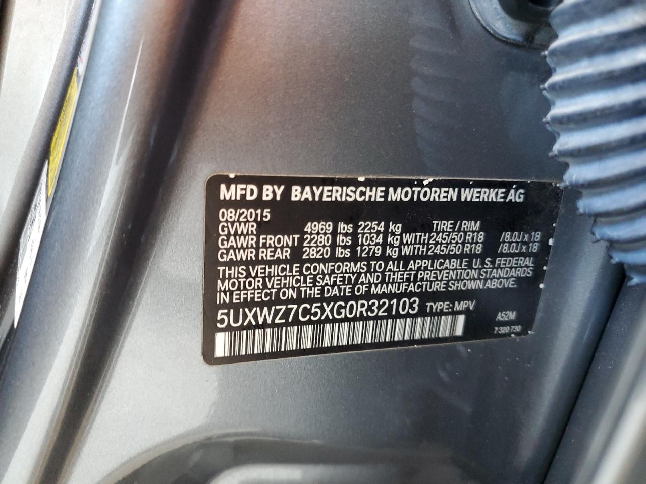 2016 BMW X3 Sdrive28I VIN: 5UXWZ7C5XG0R32103 Lot: 67183124