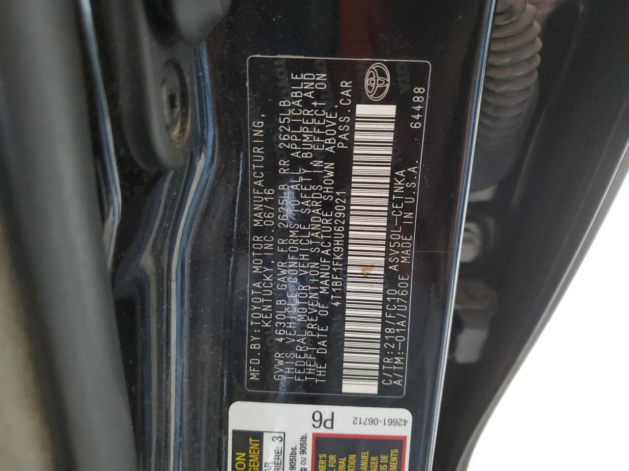 4T1BF1FK9HU629021 2017 Toyota Camry Le