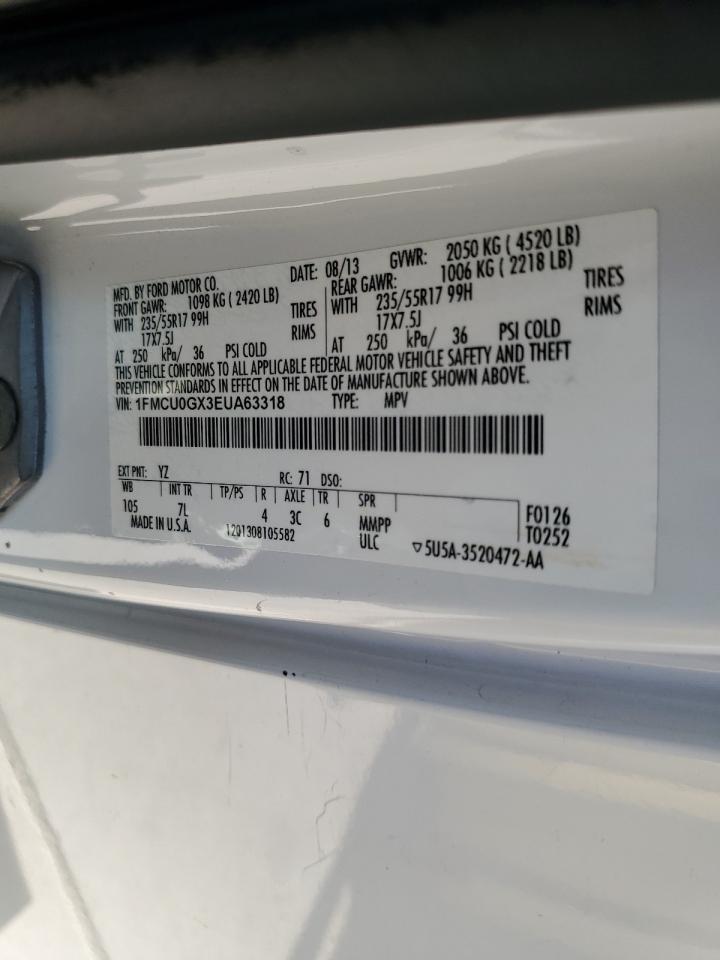 2014 Ford Escape Se VIN: 1FMCU0GX3EUA63318 Lot: 66325374