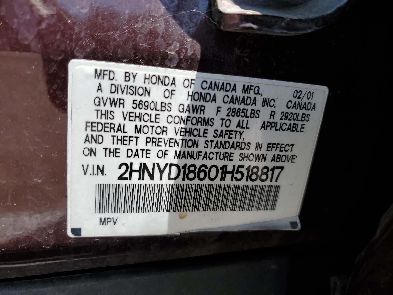 2HNYD18601H518817 2001 Acura Mdx Touring