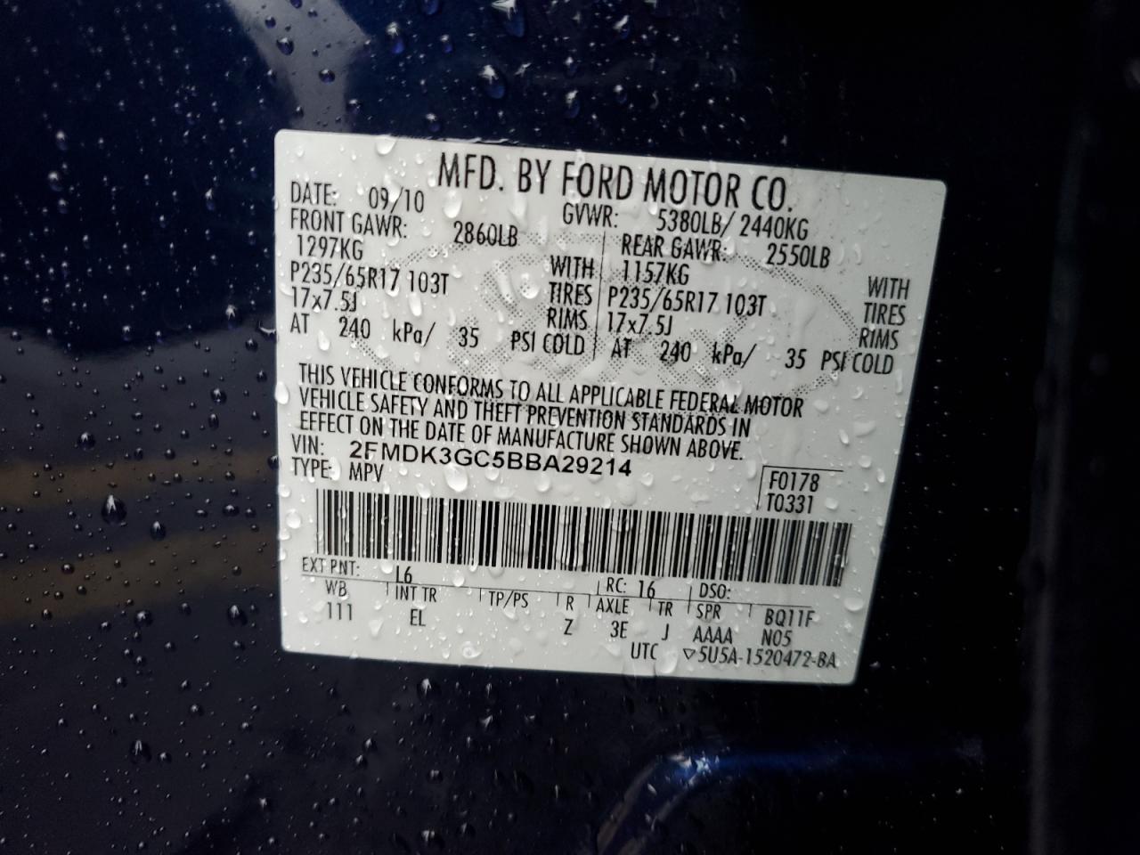 2FMDK3GC5BBA29214 2011 Ford Edge Se