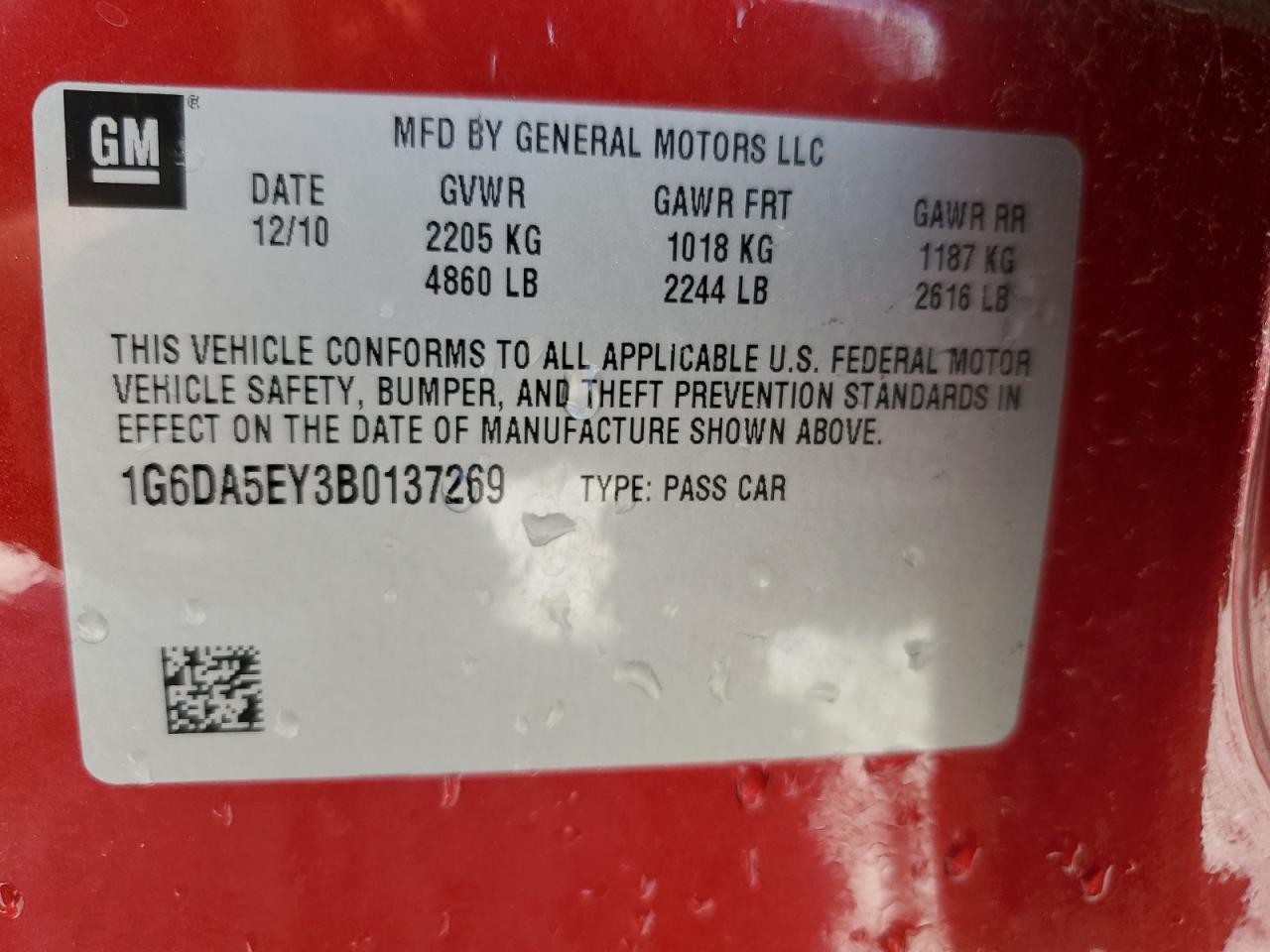 2011 Cadillac Cts VIN: 1G6DA5EY3B0137269 Lot: 65577124