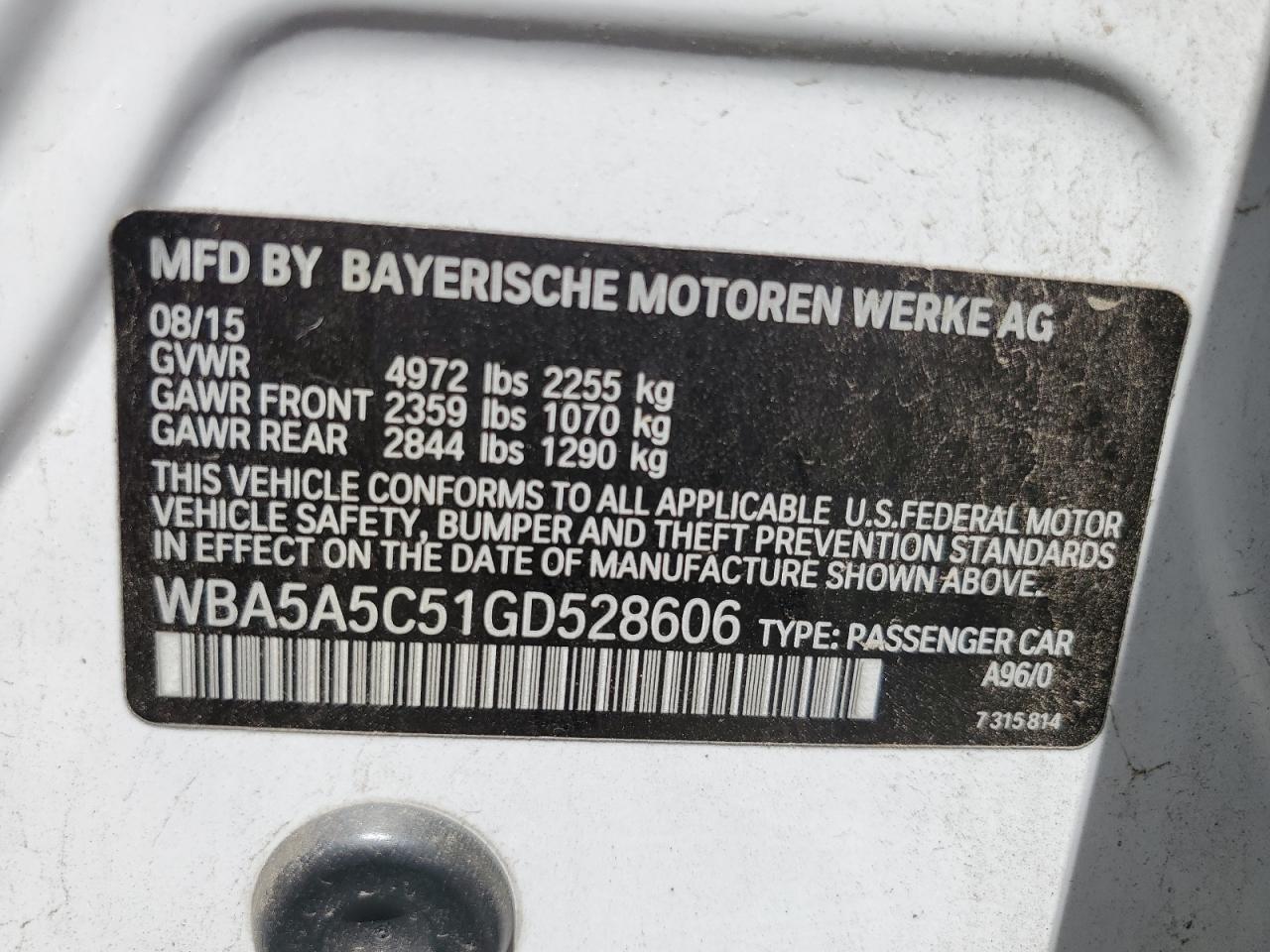 WBA5A5C51GD528606 2016 BMW 528 I