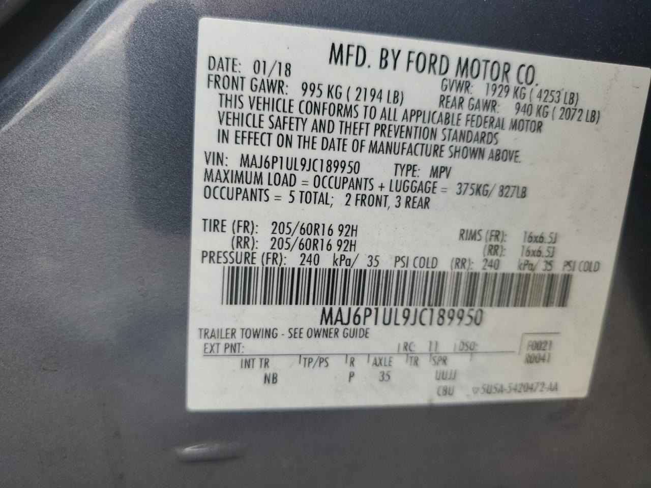 2018 Ford Ecosport Se VIN: MAJ6P1UL9JC189950 Lot: 68211344