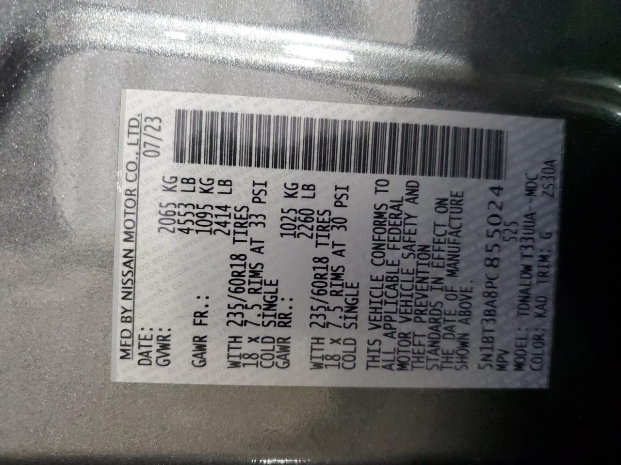 2023 Nissan Rogue Sv VIN: 5N1BT3BA8PC855024 Lot: 65788534