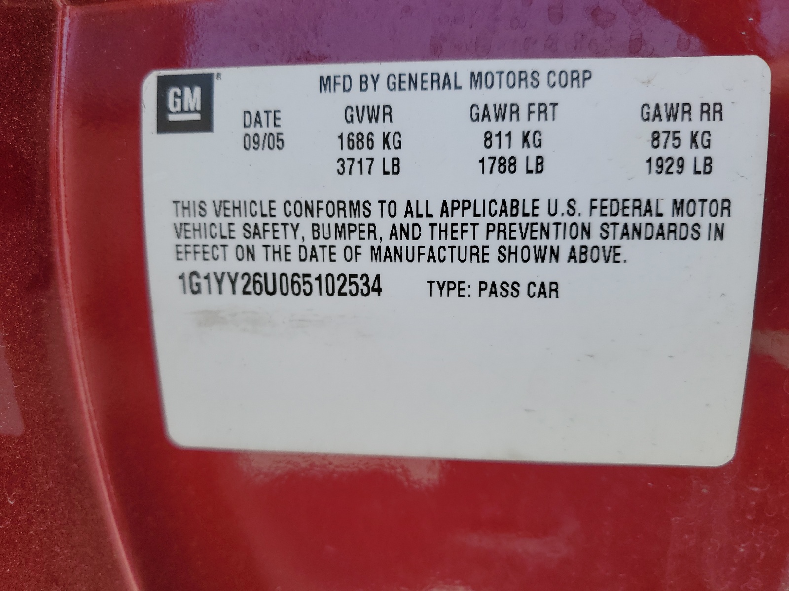 1G1YY26U065102534 2006 Chevrolet Corvette