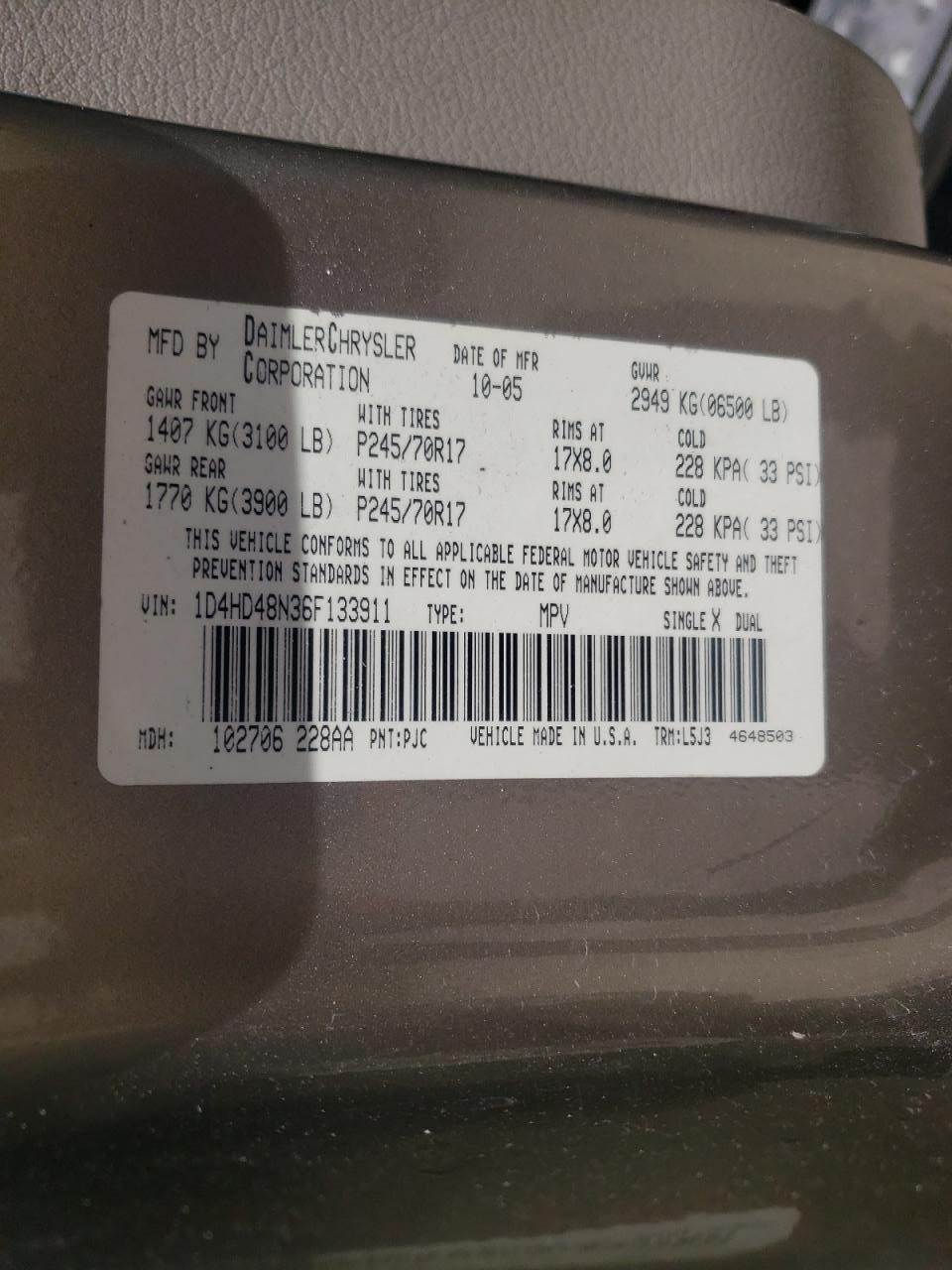 1D4HD48N36F133911 2006 Dodge Durango Slt