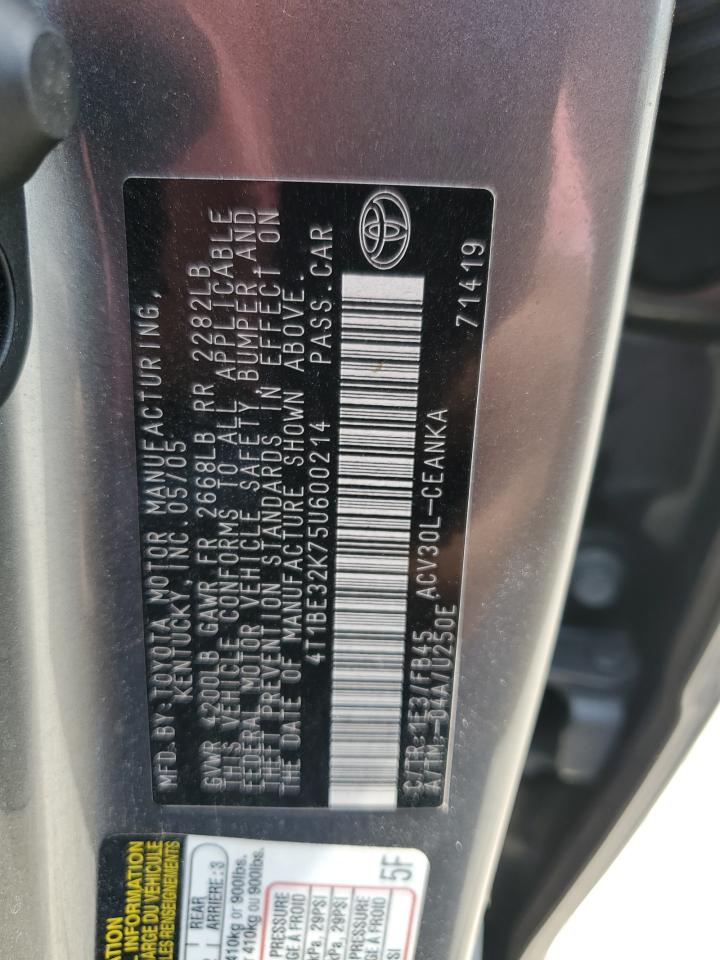 2005 Toyota Camry Le VIN: 4T1BE32K75U600214 Lot: 66565614