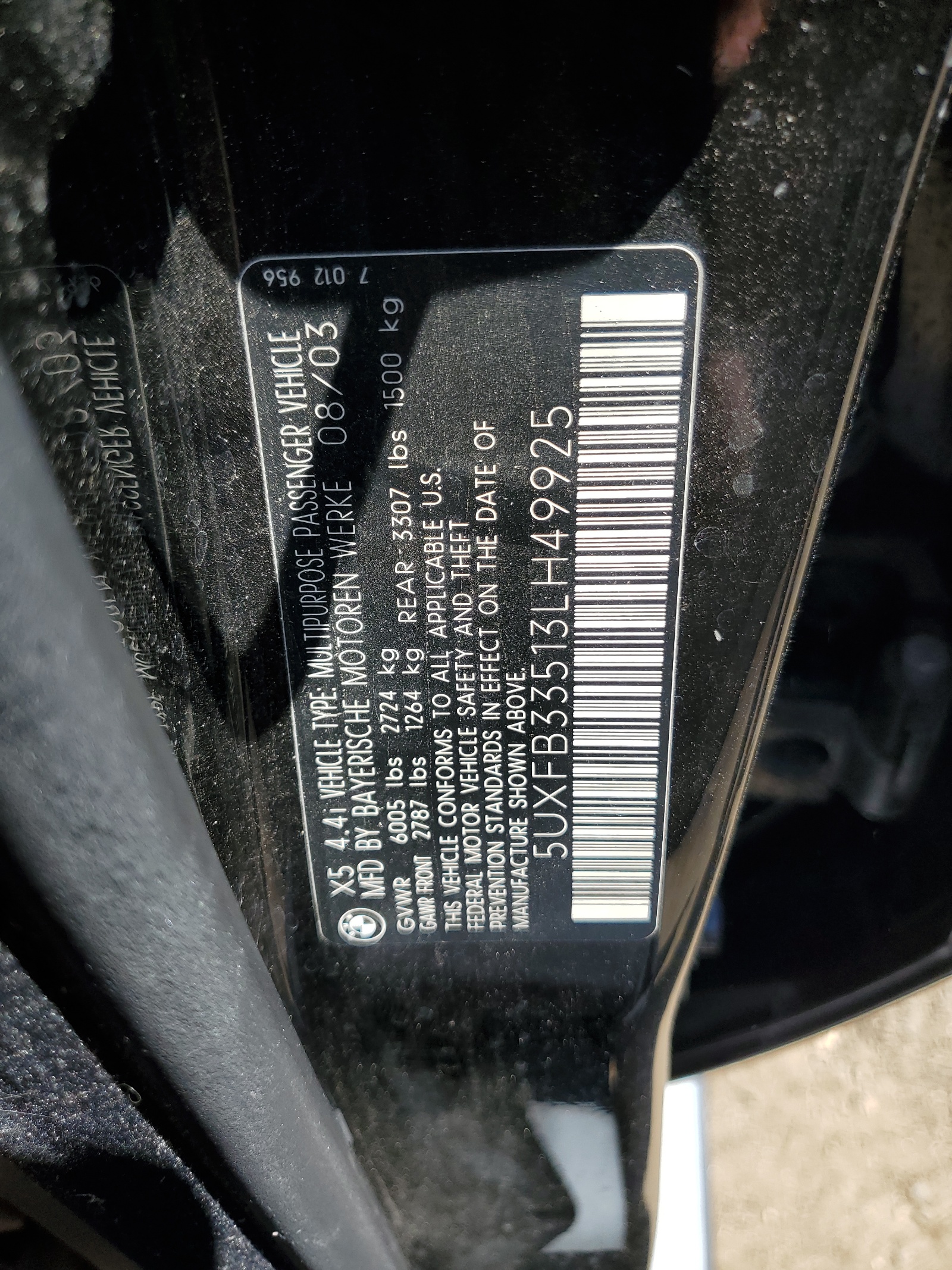 5UXFB33513LH49925 2003 BMW X5 4.4I